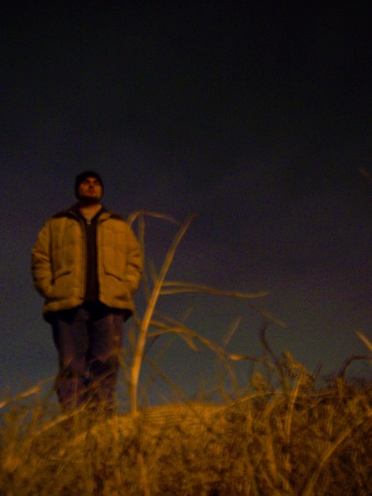 Standing in the grass at night