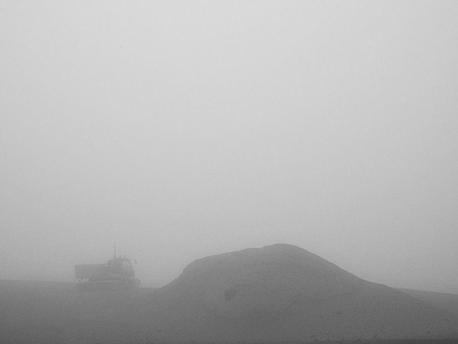 Heavy equipment lost in fog